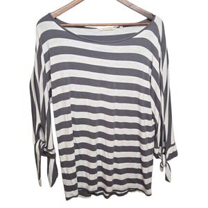 Soft Surroundings Adrift Tunic Top Boat Neck Nautical Stripe Casual Gray White M
